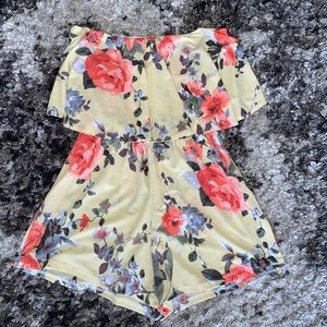 Floral Yellow Strapless Romper
